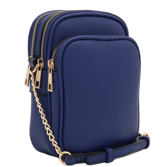 Multi Pocket Pu Leather Casual Crossbody Bag With Adjustable Strap Navy :^) - Picture 1 of 7
